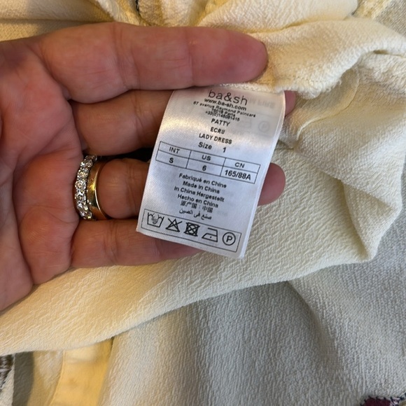 ba&sh patty embroidered woven dress in ecru/navy SzSmall 6 No Belt - Picture 9 of 10